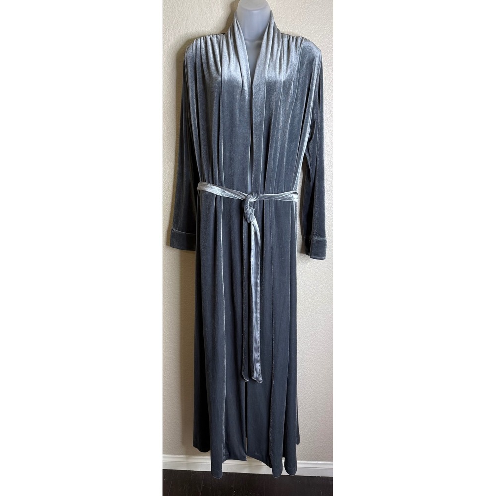 Jonquil Diane‎ Samandi M Robe Silver Velvet Long Sleeve Belted Maxi Loungewear